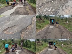 Warga Perdipe Rempasai Dan Tebat Benawa Bergotong-royong Memperbaiki Jalan Yang berlubang